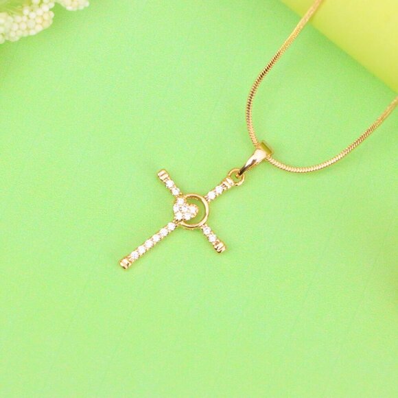 "Rose Gold Cross Pendant with Heart Accent and Sparkling CZ Stones, XPPT1818 - Picture 2 of 13